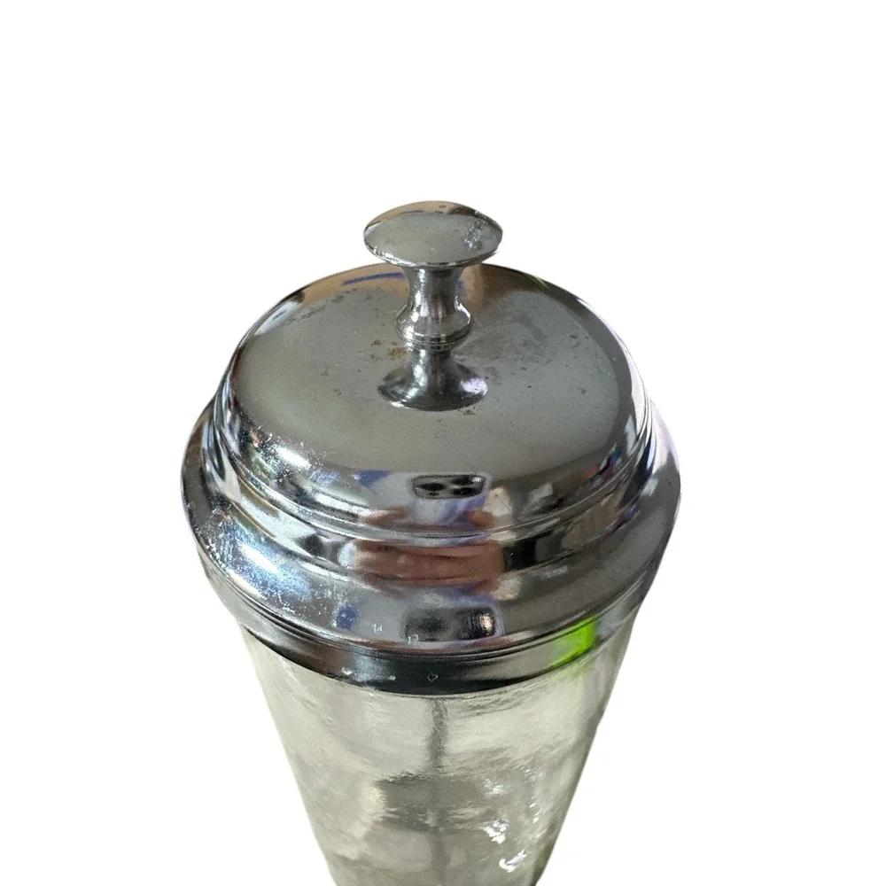 Vintage Straw Holder Dispenser Soda Fountain Glass w/ Chrome Lid Retro NO STRAWS